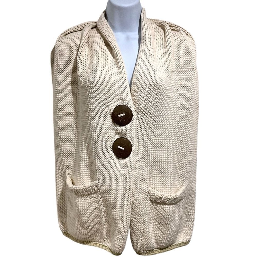 SIMONE LAYNE Knit Wrap Coconut Shell Buttons Oatmeal 100% Cotton